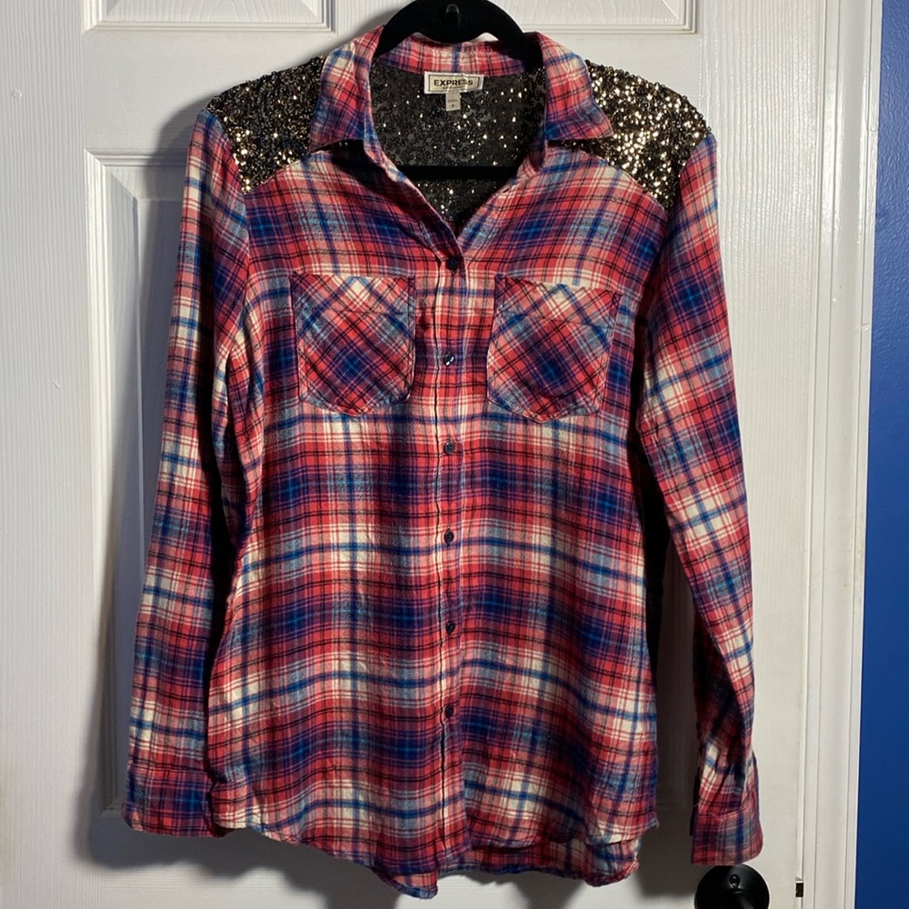 Express Flannel Shirt with Sequins Size Small